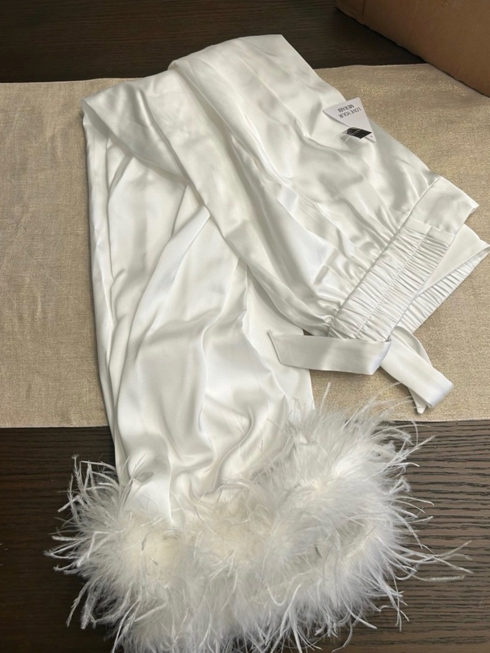 NADINE MERABI White Feather-Trim Satin Lounge Set White - Picture 7 of 8